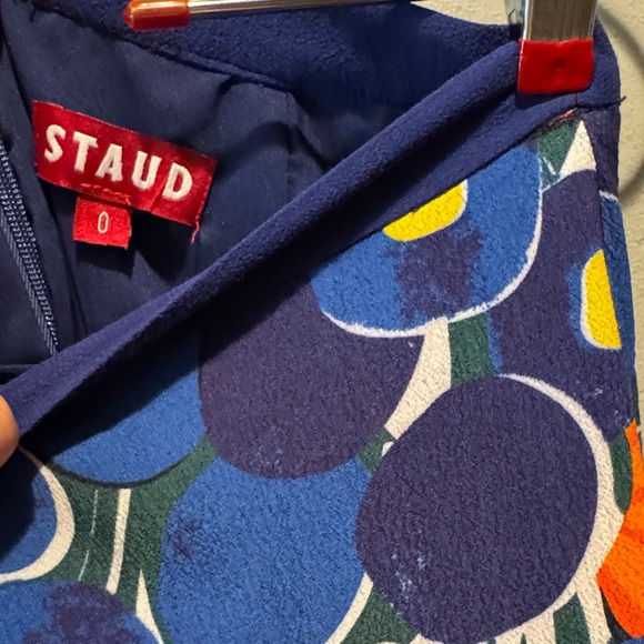 Staud Abstract Fruits and Veggie Blue Midi Knee Length Zip Back Colorful Skirt - Picture 2 of 16